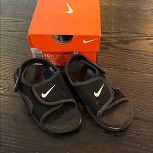 Nike Sunray Kids Black and White Sandals 10c